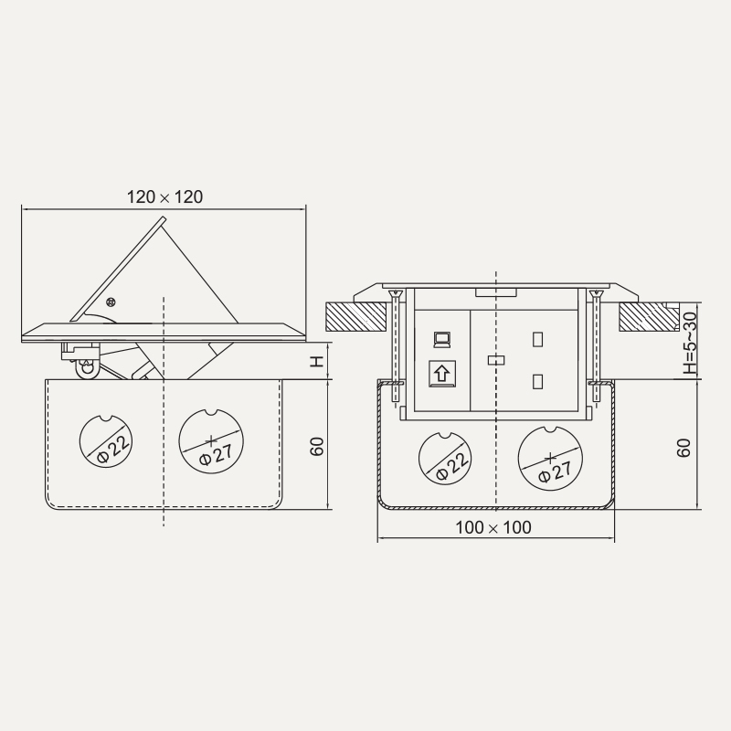 Kích thước ổ cắm âm sàn tiêu chuẩn