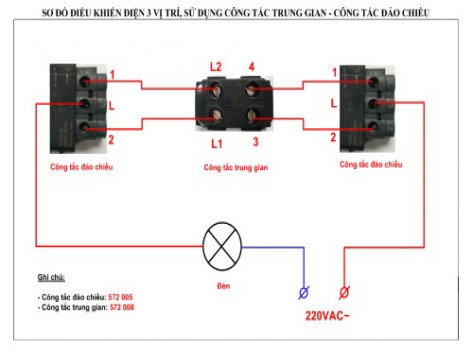 Sơ đồ đấu công tắc trung gian cho cầu thang
