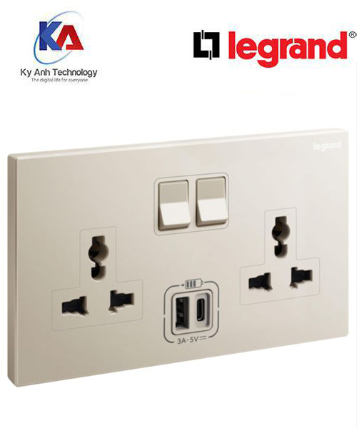 Ổ cắm đôi đa năng có USB sạc Galion Màu champagne – 282444-c2