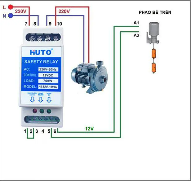 cách đấu zơ le cho phao chống chàn kết hợp với bơm