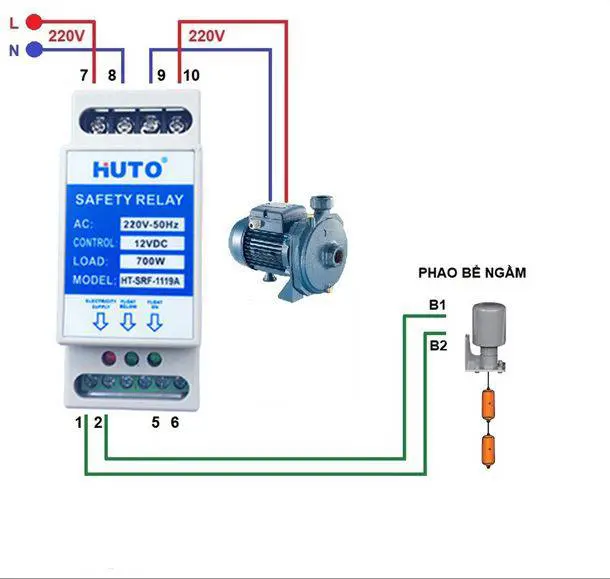 cách đấu zơ le cho phao chống cạn kết hợp với bơm