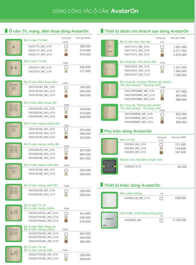 catalogus bảng giá avataron schneider1