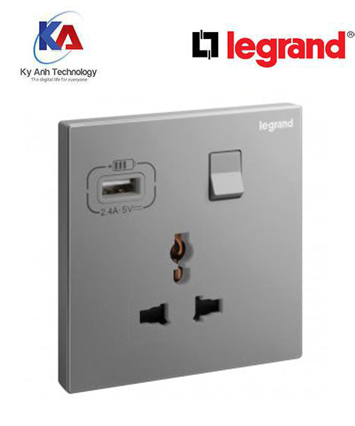 Ổ cắm đơn đa năng có USB sạc Galion Màu Dark silver 282442-c3