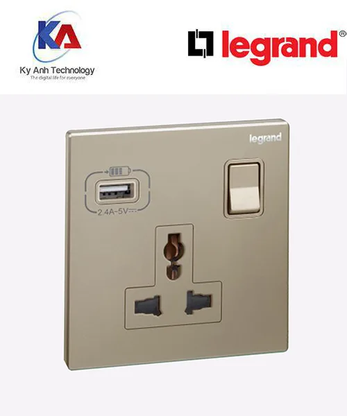 Ổ cắm đơn đa năng có USB sạc Galion Màu champagne – 282442-c2