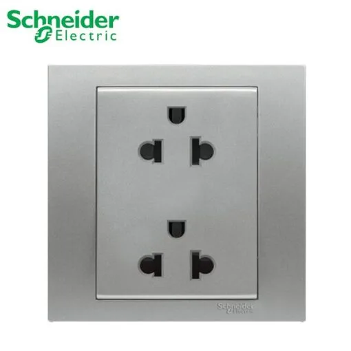 Ổ cắm đôi 3 chấu 16A Schneider Vivace màu bạc KB426UES2_AS_G19