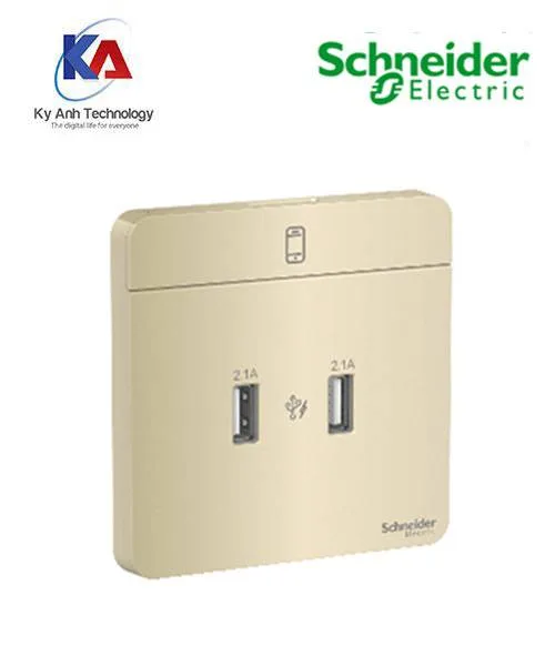 Ổ sạc USB đôi 2.1A Schneider AvatarOn, màu vàng đồng, model E83426U2_WG_G19