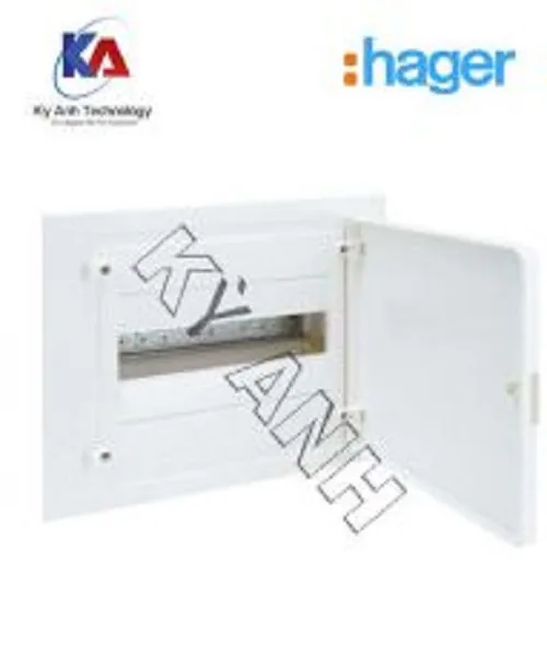 Tủ điện âm tường Hager, cửa nhựa trắng, 1 hàng ray DIN (12 module)