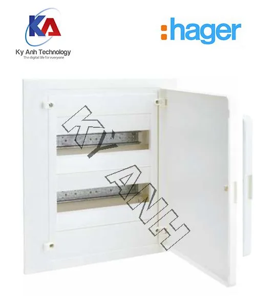 Tủ điện âm tường Hager, cửa nhựa trắng, 2 hàng ray DIN (24 module)