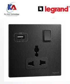 Ổ cắm đa năng kèm công tắc và cổng sạc USB Legrand Mallia Senses màu đen 281121BB