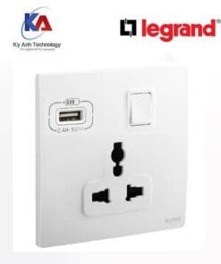 Ổ cắm đơn đa năng kèm công tắc và cổng sạc USB Legrand Mallia Senses màu trắng 281121MW