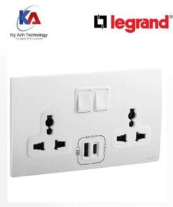 Ổ cắm đôi đa năng kèm công tắc và cổng sạc USB/Type-C Legrand Mallia Senses màu trắng 281123MW