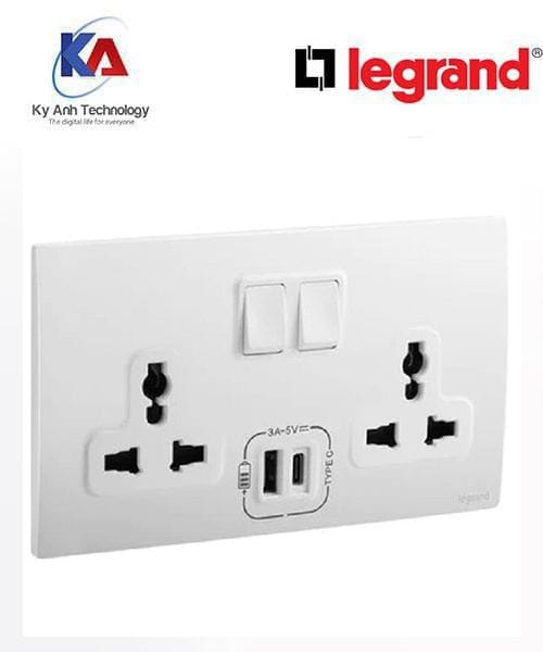 281123MW-legrand-mallia-senses-mau-trang Ổ cắm đôi đa năng kèm công tắc và cổng sạc USB/Type-C Legrand Mallia Senses màu trắng 281123MW